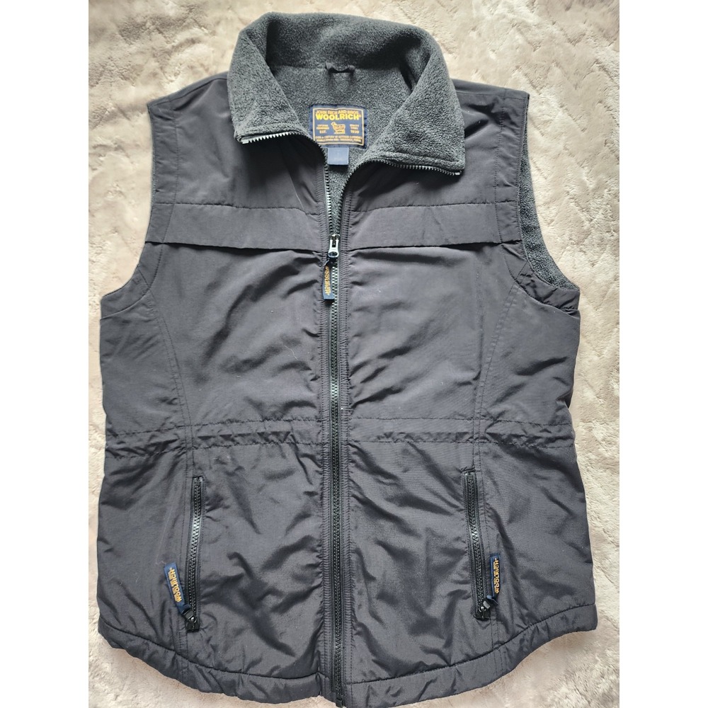 Woolrich John Rich And Bros Womens Black Fleece Lined Vest Small Nylon Outerwear